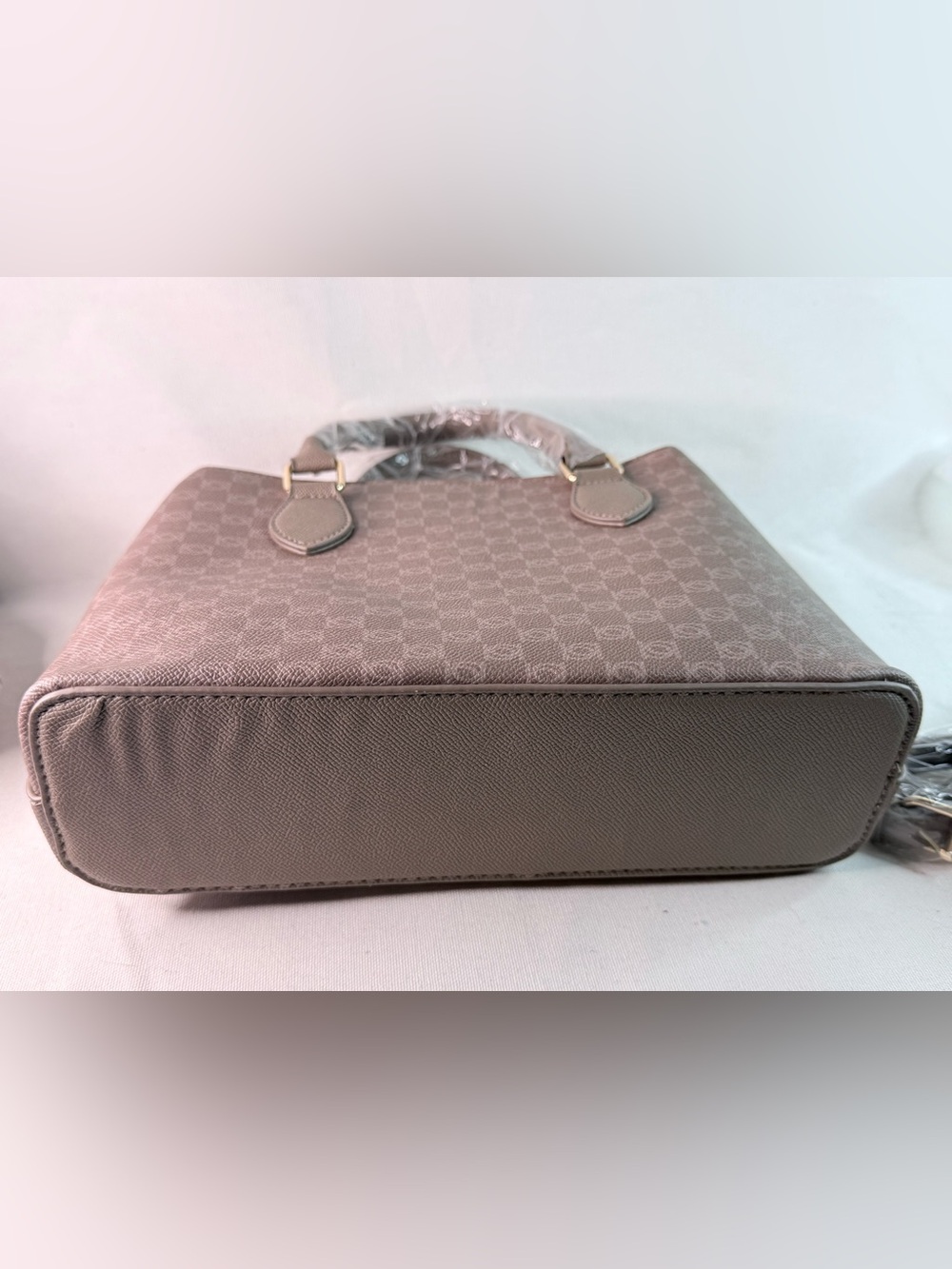 bebe Taupe Logo Satchel with Matching Wallet and keychain - Picture 10 of 15